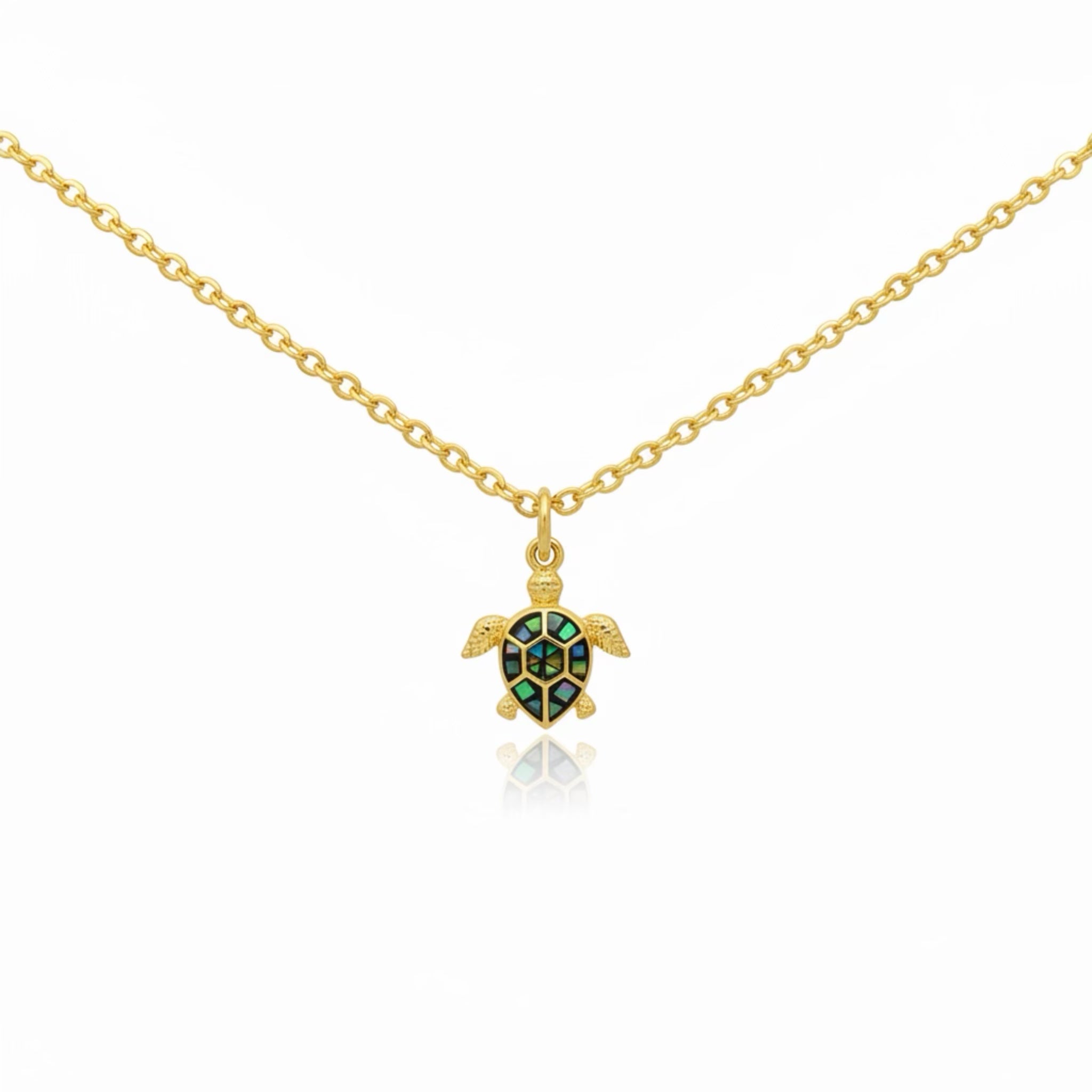 Gold Turtle Pendant Necklace with Mosaic Shell – Ocean Inspired