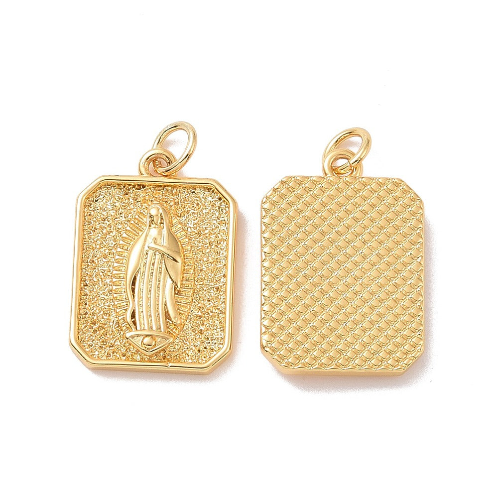 Virgin Mary Pendant Necklace in Gold – 20 Inch Stainless Steel Chain, Gold Plated Brass Pendant