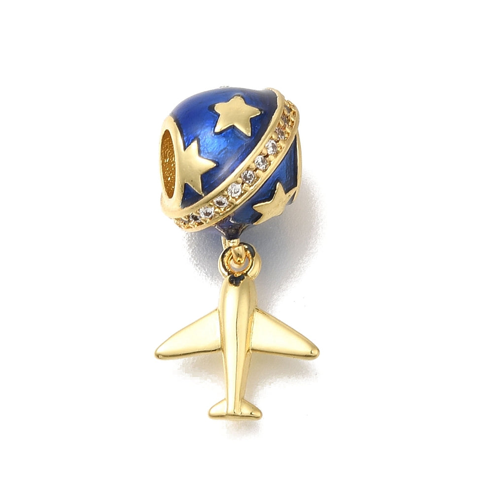 Blue Star Globe & Airplane Dangle Charm – 16K Gold Plated Travel Pendant