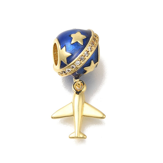 Blue Star Globe & Airplane Dangle Charm – 16K Gold Plated Travel Pendant