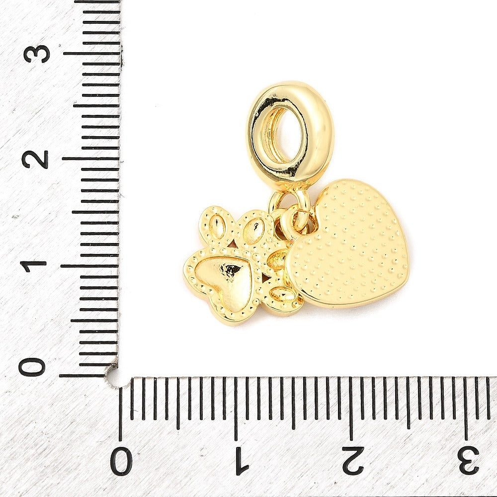 Paw & Heart Charm Necklace in Gold – 20 Inch Stainless Steel Chain, Gold Plated Brass Pendants