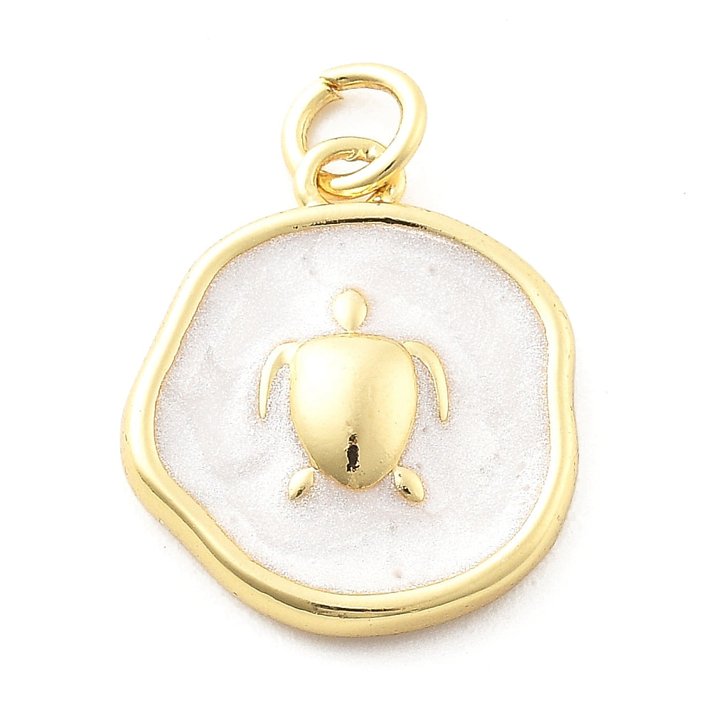 Ocean Turtle Medallion Charm – 18K Gold Plated Enamel Pendant