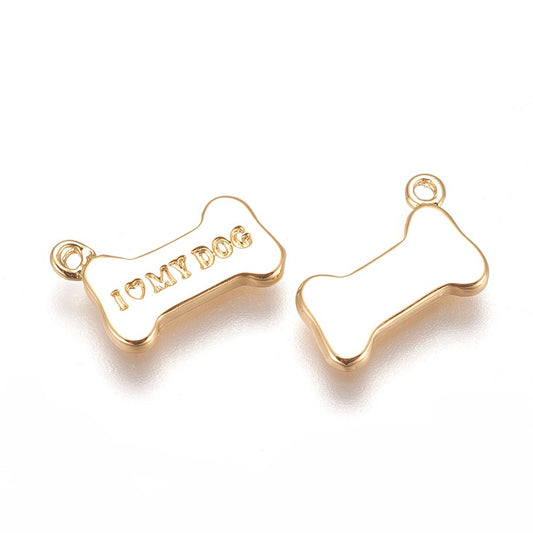 “I Love My Dog” Bone Charm – 18K Gold Plated Pet Pendant