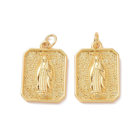 Virgin Mary Medallion Charm – 18K Gold Plated Rectangular Pendant