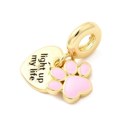 “You Light Up My Life” Paw & Heart Charm – 18K Gold Plated Pink Enamel
