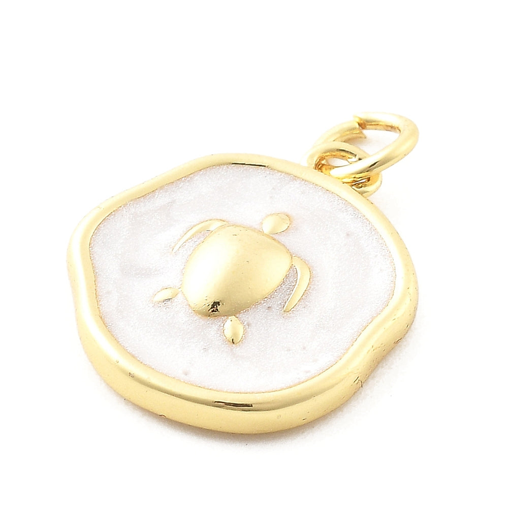 Ocean Turtle Medallion Charm – 18K Gold Plated Enamel Pendant