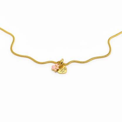 Paw & Heart Charm Necklace in Gold – 20 Inch Stainless Steel Chain, Gold Plated Brass Pendants