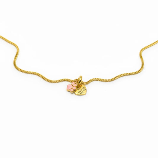 Paw & Heart Charm Necklace in Gold – 20 Inch Stainless Steel Chain, Gold Plated Brass Pendants