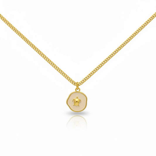 Minimalist Turtle Pendant Necklace in Gold – 16 Inch Stainless Steel Chain, Gold Plated Brass Pendant