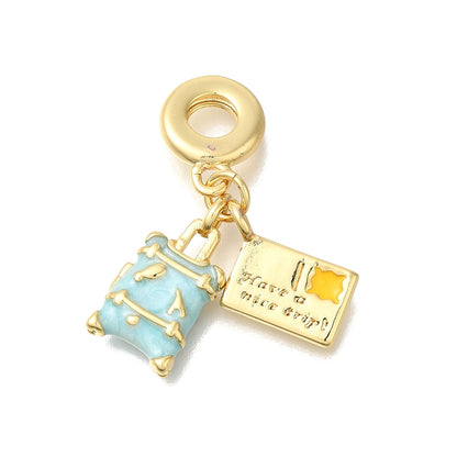 Sky Blue Travel Memories Charm – 16K Gold Plated Enamel Dangle