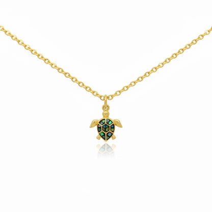Gold Turtle Pendant Necklace with Mosaic Shell – Ocean Inspired Jewelry