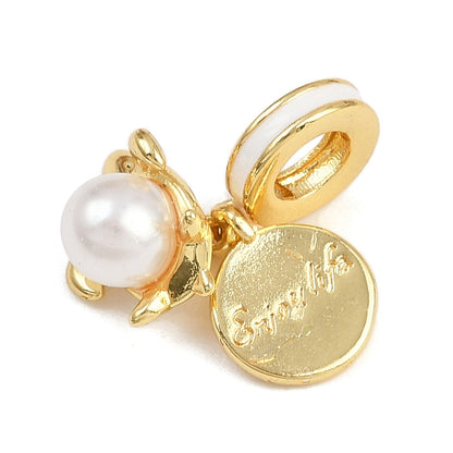 White Enamel Sea Turtle Disc Charm – 18K Gold Plated Pearl Dangle