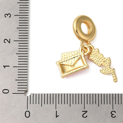 Love Letter & Rose Dangle Charm – 18K Gold Plated Pink Enamel
