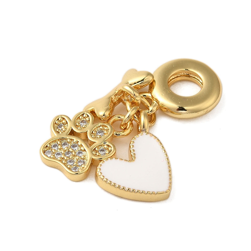 Paw, Bone & Heart Dangle Charm – 18K Gold Plated Pet Lover Pendant