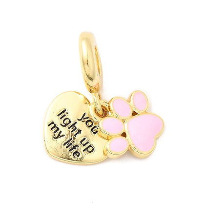 “You Light Up My Life” Paw & Heart Charm – 18K Gold Plated Pink Enamel