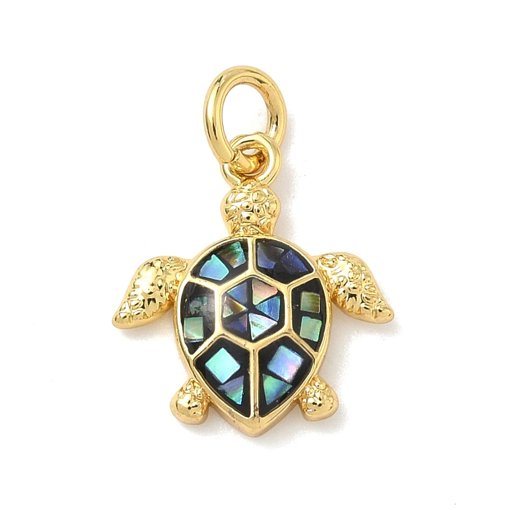 Mother-of-Pearl Turtle Charm – 18K Gold Plated Enamel Pendant