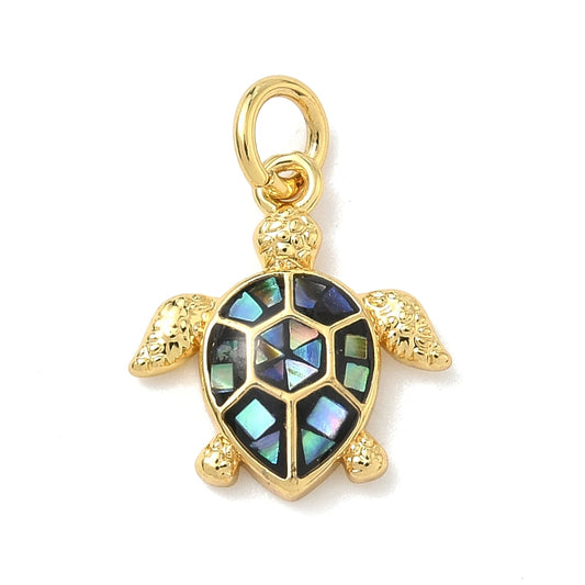 Mother-of-Pearl Turtle Charm – 18K Gold Plated Enamel Pendant