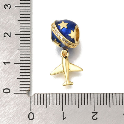Blue Star Globe & Airplane Dangle Charm – 16K Gold Plated Travel Pendant