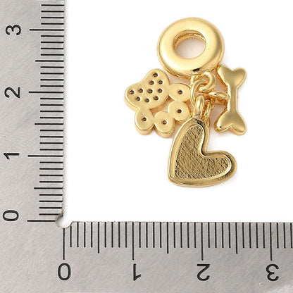 Paw, Bone & Heart Dangle Charm – 18K Gold Plated Pet Lover Pendant