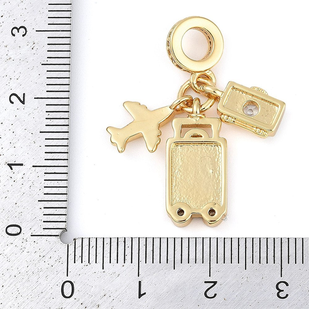 Colorful Travel Dangle Charm – Luggage, Airplane & Camera | 18K Gold Plated