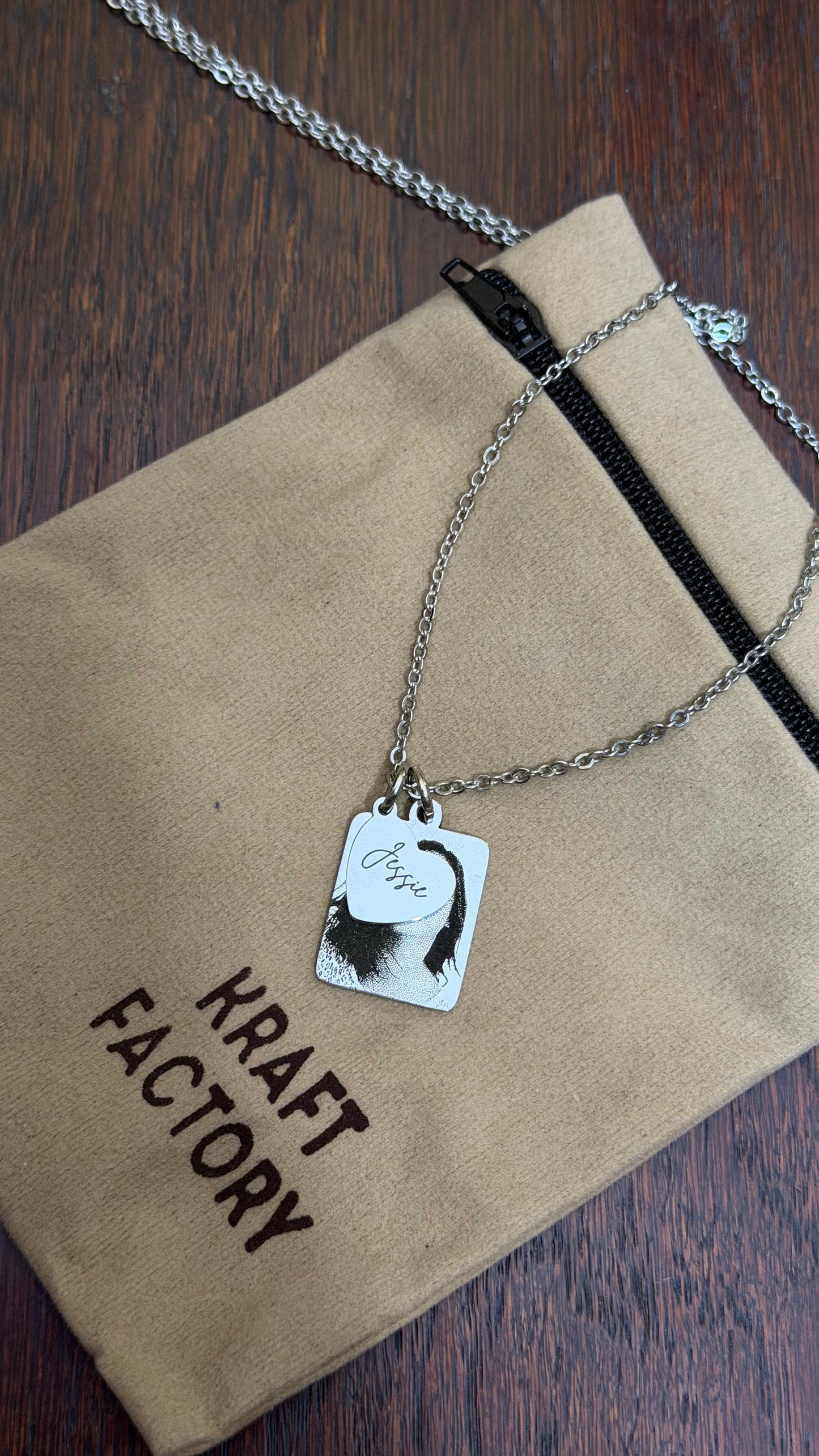 Custom Photo Engraved Pendant Necklace with Mini Heart Charm – Stainless Steel