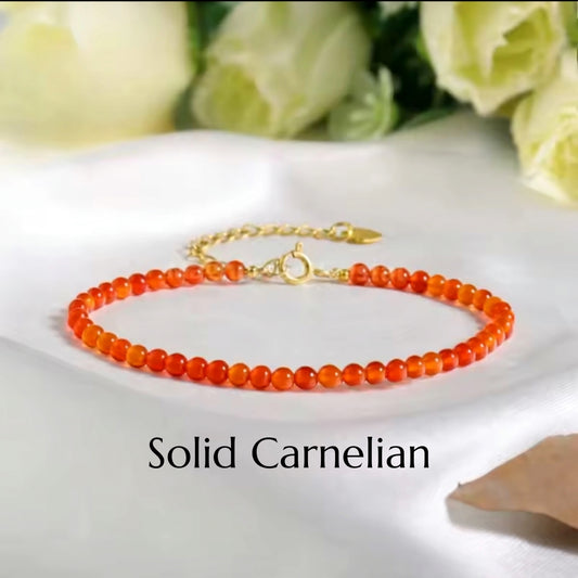 Solid Carnelian Beaded Bracelet – Natural Stone Adjustable Bracelet